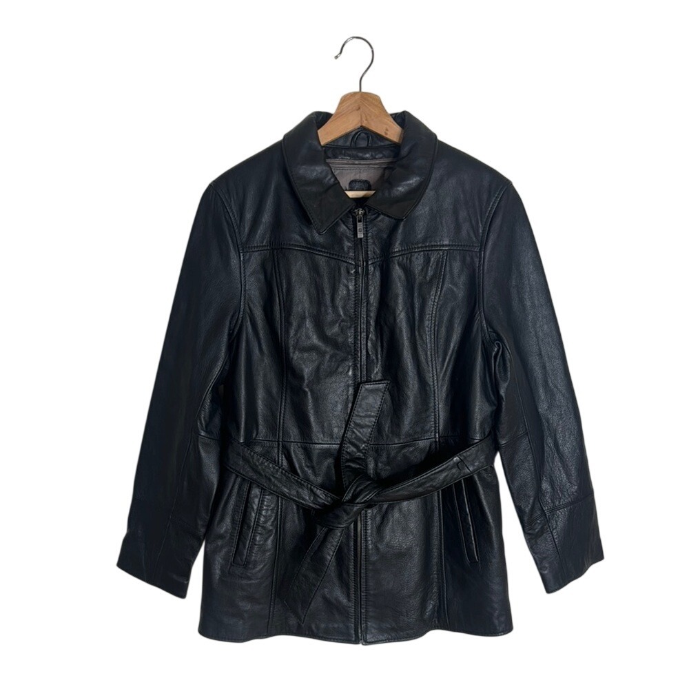 Wilson's leather thinsulate black leather Collared Zip Front Pockets‎ jacket L
